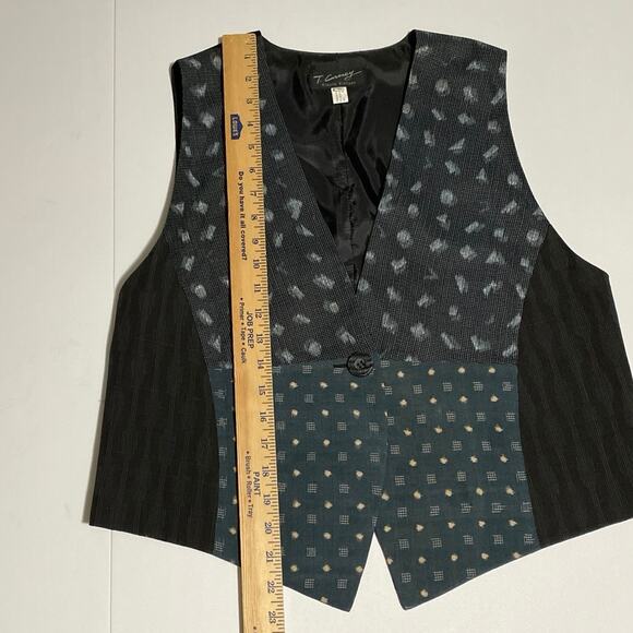 Silk Blend Kimono Vest Vintage Size Large Made in Korea Print Block Patchwork - Picture 5 of 11